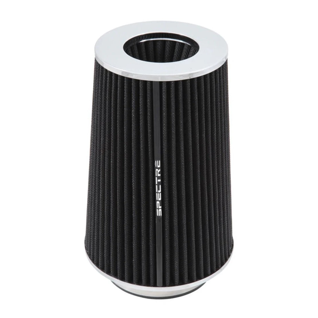 Spectre 9731 HPR black conical air filter with triple chrome plated steel top and base including adapter rings.