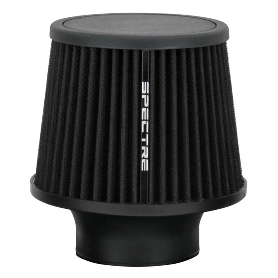 Spectre black conical air filter with 3-inch flange, 6-inch base, and steel mesh reinforced synthetic media