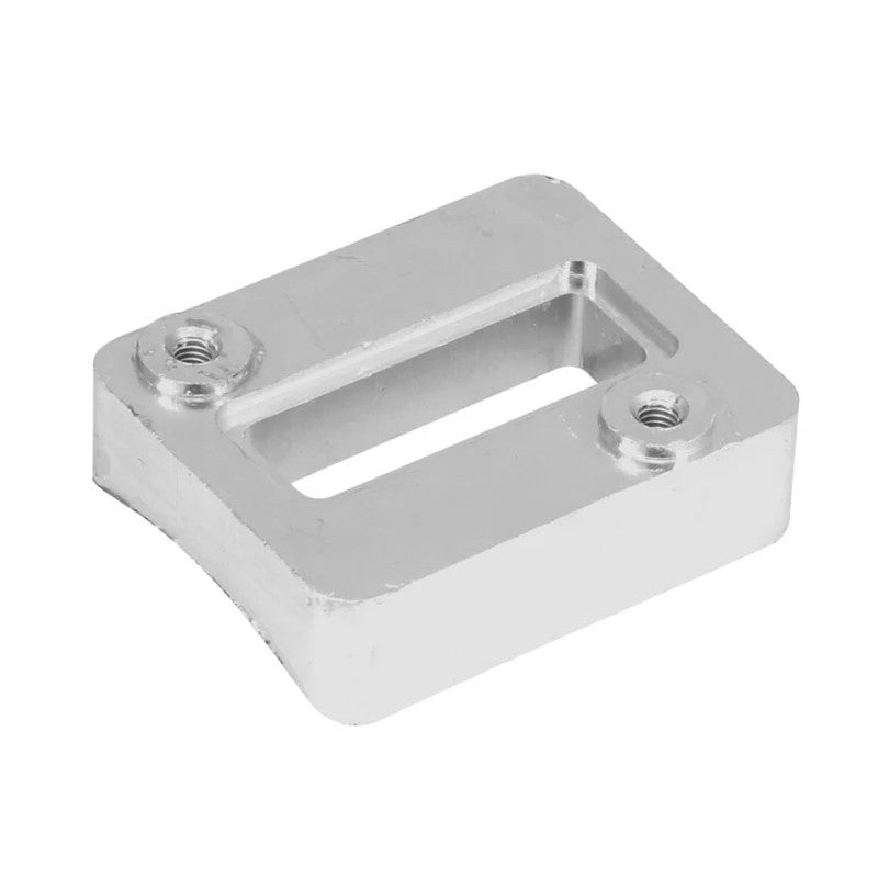 Raw aluminum weld-on blade-style MAF sensor mounting pad for 3.5 or 4-inch intake tubing.