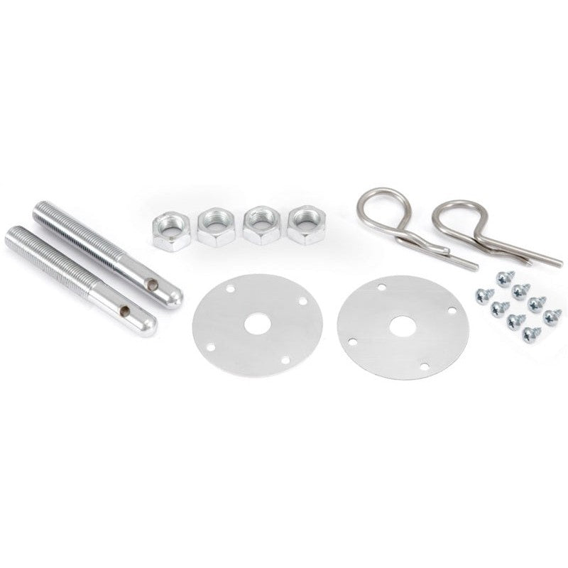 Spectre 42563 universal hood pin kit with chrome posts, scuff plates, and hair pin clips
