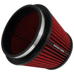 Spectre HPR conical air filter featuring a 6-inch flange, red pleated synthetic media, and a triple chrome-plated top.