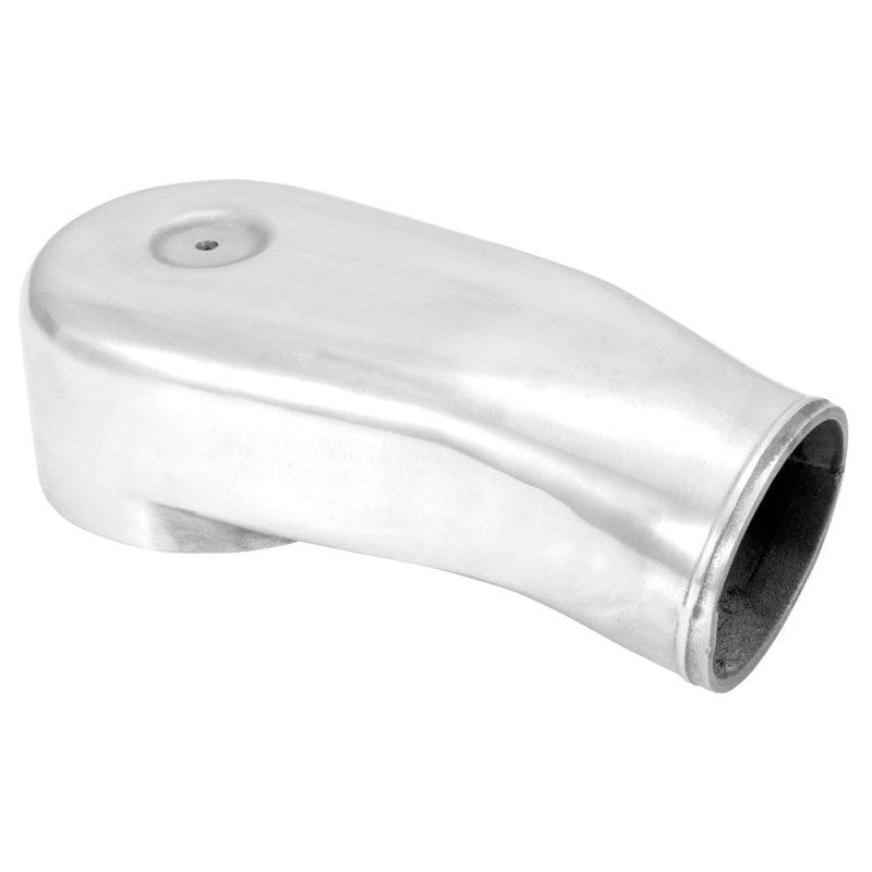Polished cast aluminum single inlet air intake plenum showing the 4-inch opening and 5-1/8 inch carburetor mounting base