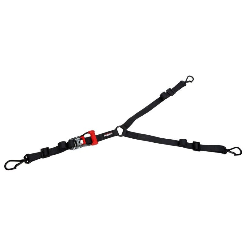 SpeedStrap 1.5-inch Y-style 3-point spare tire tie-down with adjustable webbing and three heavy-duty swivel hooks.