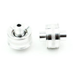 SPL Parts front caster rod monoball bushings featuring 1-inch FK Racing bearings and CNC machined offset spacers.