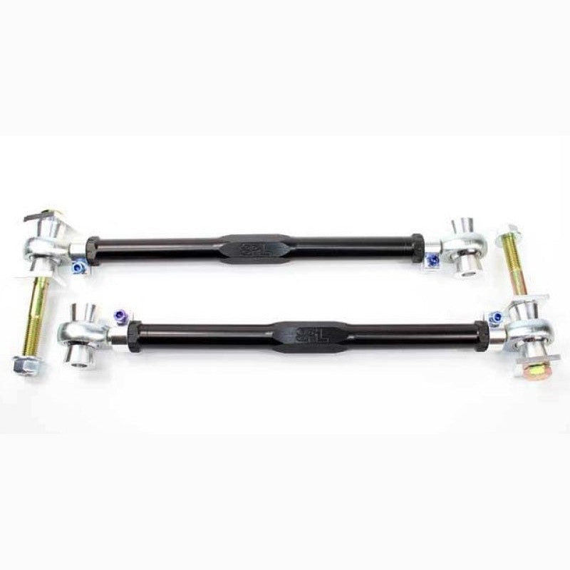 SPL Parts black anodized 2024 aluminum rear toe links and eccentric lockout plates for 2008-2013 BMW M3 and 1M.