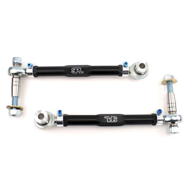 SPL Parts black anodized aluminum rear upper lateral links with blue titanium hardware and spherical rod ends.
