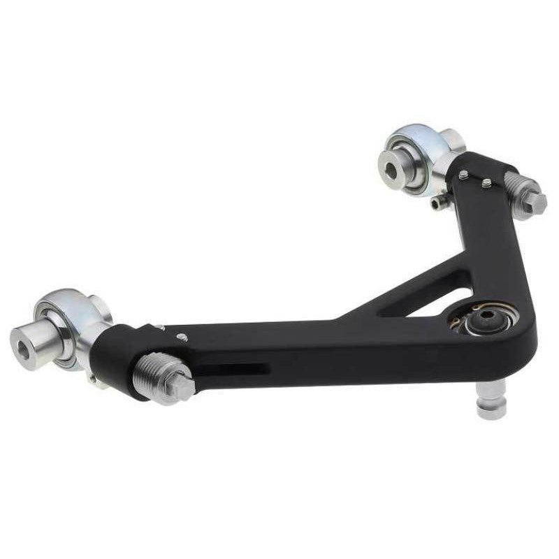 SPL Parts CNC machined front upper control arms with hex double adjusters and spherical bearings for Nissan and Infiniti.
