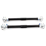 Pair of black anodized SPL Parts rear traction links with blue titanium hardware for BMW M2, M3, and M4.
