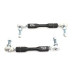 Pair of SPL PRO rear sway bar endlinks with black aluminum turnbuckles and chromoly studs for Infiniti Q50 and Q60.