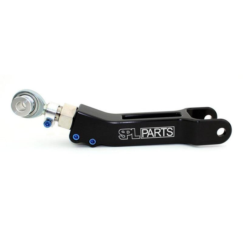 SPL Parts Billet 6061-T6 Aluminum rear traction arms with blue titanium hardware for 2015-2021 Subaru WRX and STI.