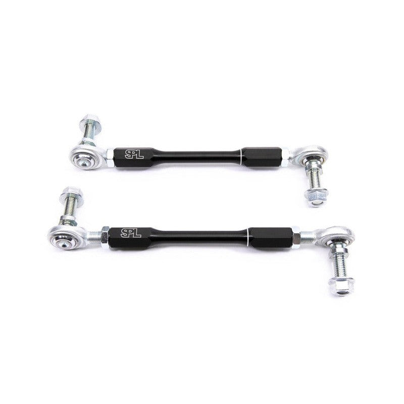 Black anodized 6061-T6 aluminum adjustable front sway bar endlinks with FK rod ends and chromoly studs.