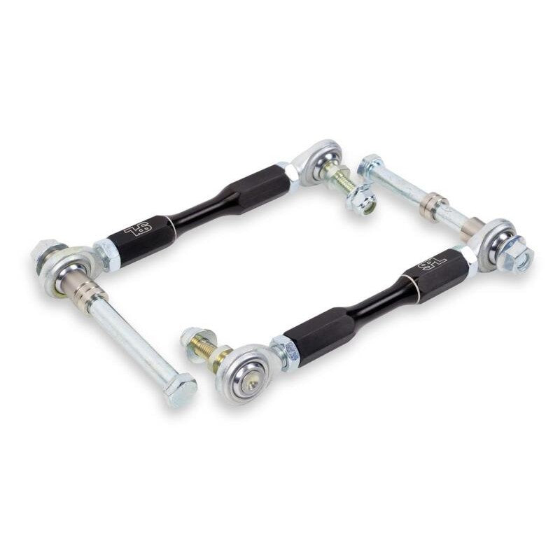 SPL Parts black anodized aluminum front sway bar endlinks with FK bearings for Porsche 911 and 718.