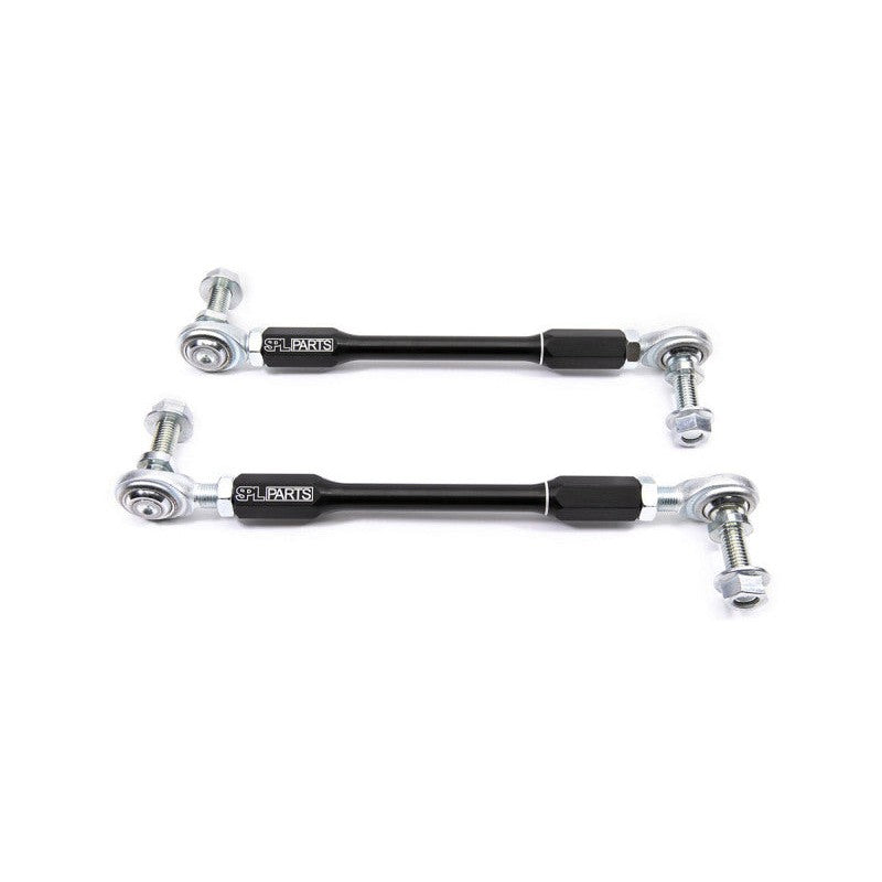 Black anodized 6061-T6 aluminum adjustable front sway bar endlinks with FK spherical bearings and chromoly studs.