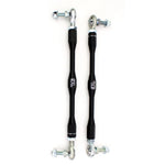 SPL Parts black anodized 6061-T6 aluminum adjustable front sway bar endlinks with spherical bearings and chromoly studs.