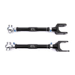 SPL Parts adjustable rear traction links with blue titanium hardware and gun-drilled 2024 aluminum center links.