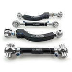 SPL Parts rear upper lateral links with gun-drilled aluminum bodies and blue titanium adjustment hardware.
