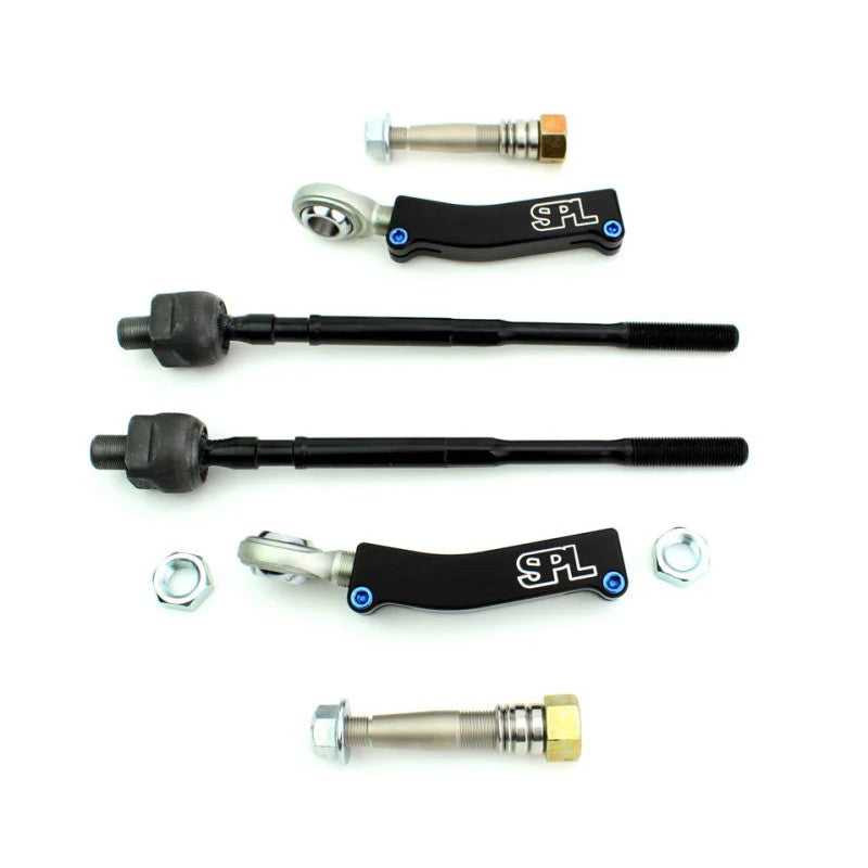 SPL Parts bumpsteer adjustable tie rod ends with aluminum turnbuckles and spacers for 1990-2005 Mazda Miata manual racks.