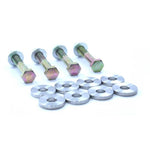 SPL Parts stainless steel eccentric lockout plates and grade 10.9 hardware for Nissan 240SX and 300ZX alignment.
