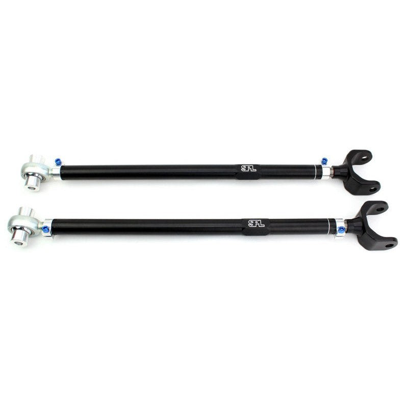 SPL Parts aluminum rear camber links with blue titanium hardware and spherical rod ends for BMW E36 and Z3