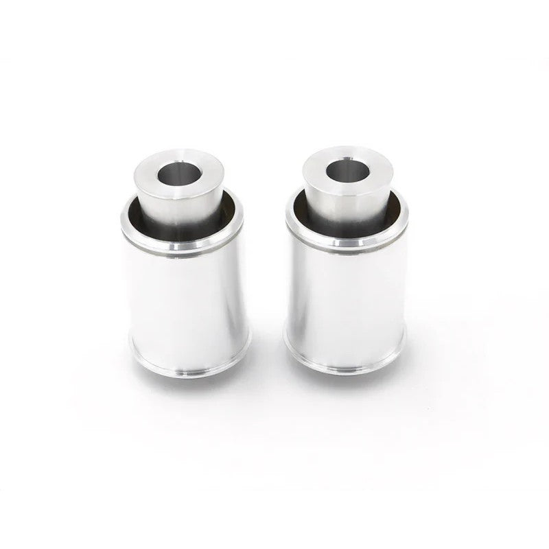 CNC machined aluminum rear upper control arm monoball bushings with FK spherical bearings and Teflon liners.