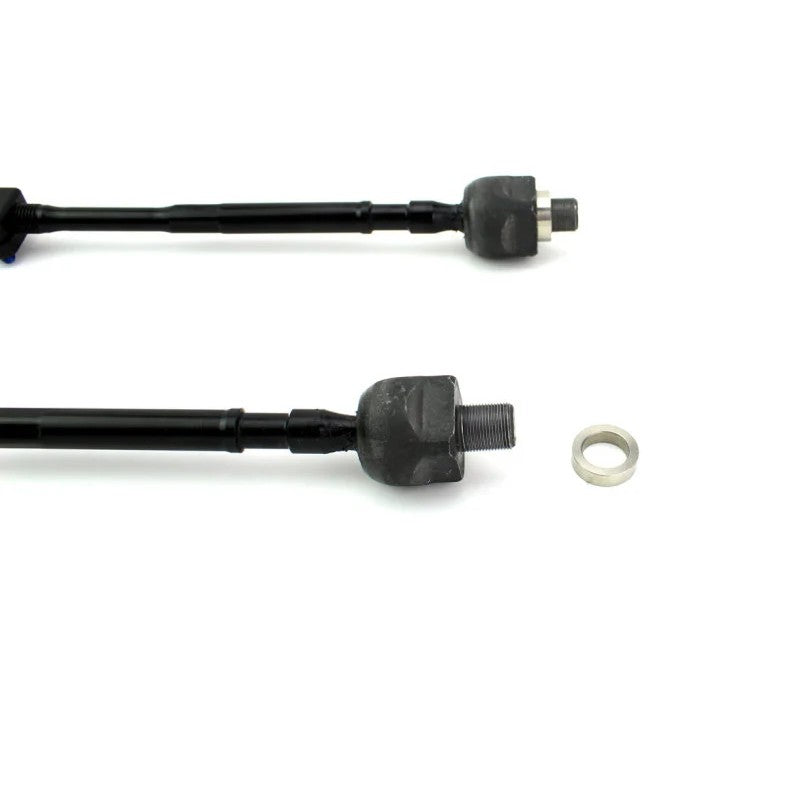 SPL Parts black anodized billet aluminum tie rod end kit with chromoly studs for 1999-2005 Mazda Miata NB power steering.