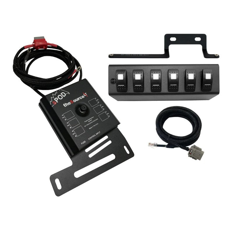 sPOD SourceLT 6-circuit solid-state control module and amber LED switch panel for 2009-2018 Jeep Wrangler JK
