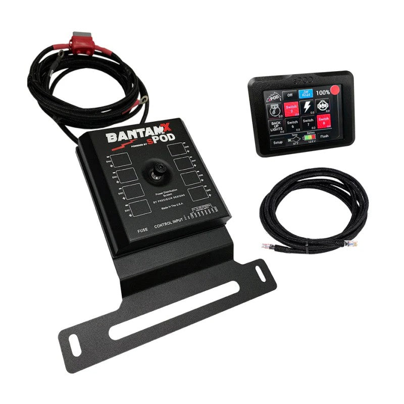 sPOD BantamX digital touchscreen controller and power module for Jeep Wrangler JL and Gladiator JT.