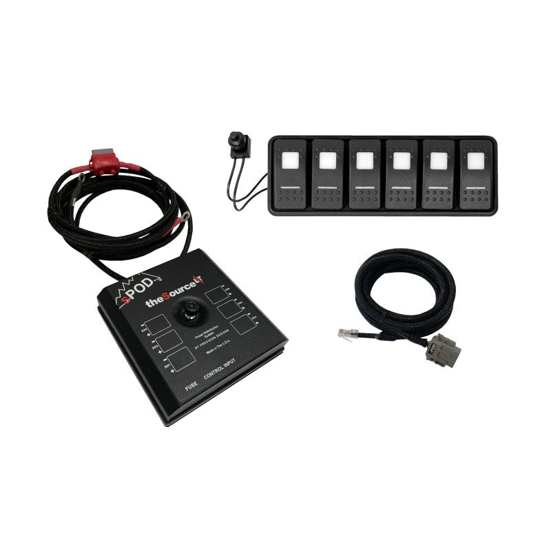 sPOD SourceLT Modular 6-circuit solid-state control module with green LED switch panel and 36-inch battery cables