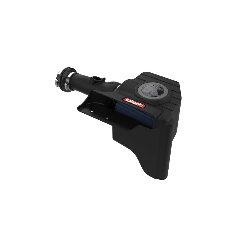 aFe Power Momentum GT cold air intake system featuring a black XLPE housing, clear sight window, and blue Pro 5R filter.