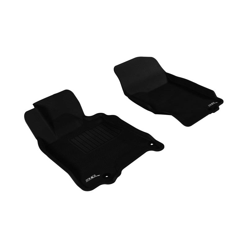 Black 3D MAXpider Kagu Series custom-fit 1st row floor mats with carbon fiber texture and raised edges.