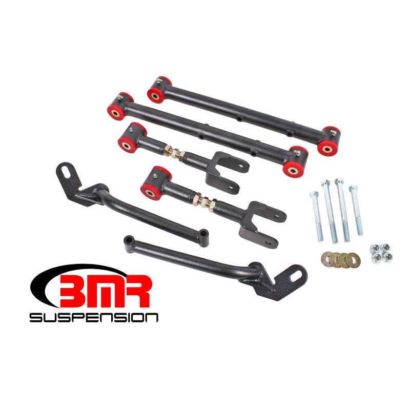 BMR Black Hammertone adjustable rear suspension kit with control arms and reinforcement braces for 1978-1987 GM G-Body.