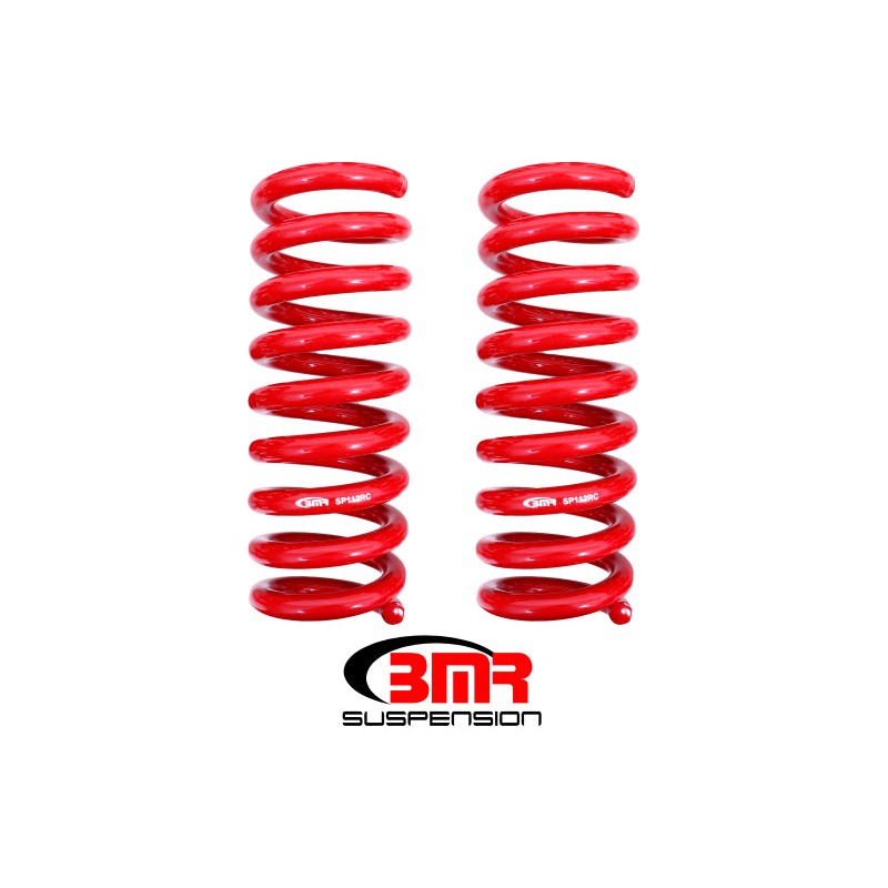 Red BMR Suspension SP112R performance rear lowering springs for 2008-2020 Dodge Challenger.