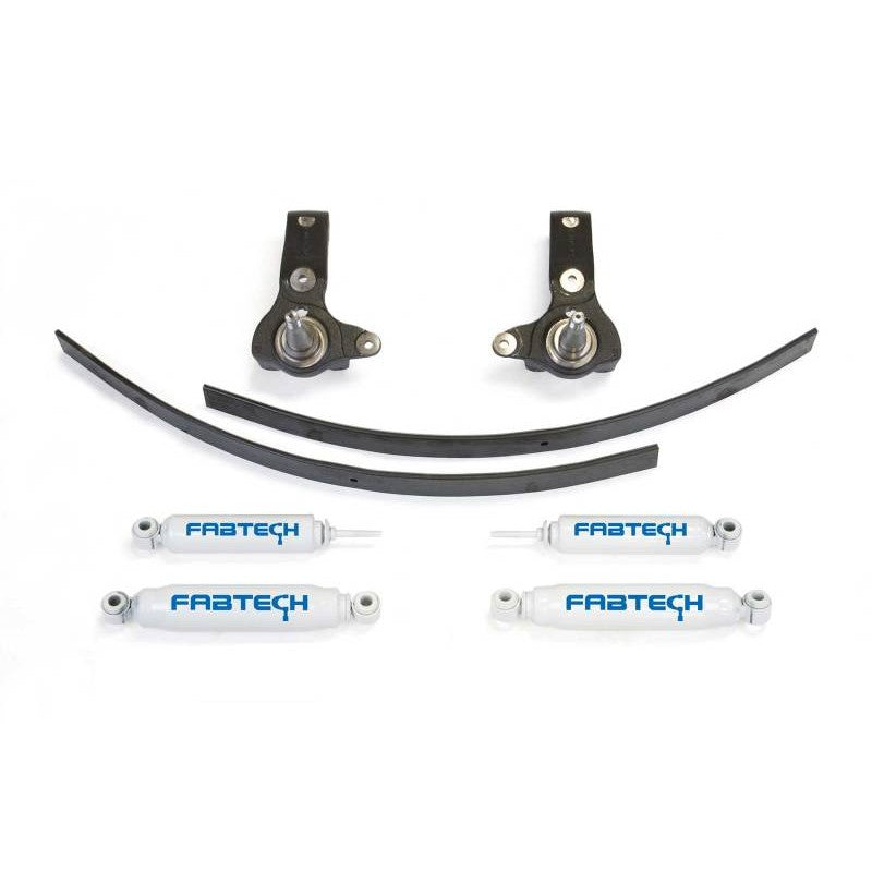 Fabtech 3-inch spindle lift kit with performance shocks, cast spindles, and rear shackles for 95-04 Toyota Tacoma 2WD