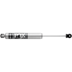 Fox 2.0 Performance Series IFP steering stabilizer with clear-anodized aluminum body and black mounting hardware.