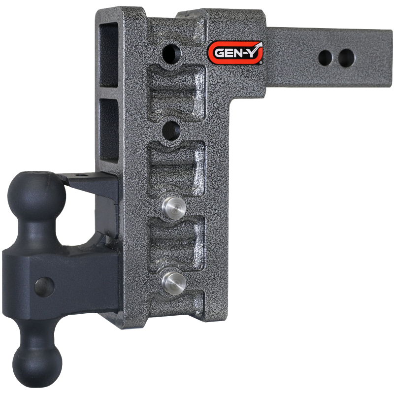 Gen-Y Mega Duty GH-1624 adjustable drop hitch with 2.5-inch shank and dual-ball pintle lock attachment