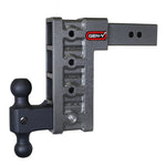 Gen-Y Mega Duty adjustable drop hitch with 2.5-inch shank, 9-inch drop, and GH-061 dual-ball mount.