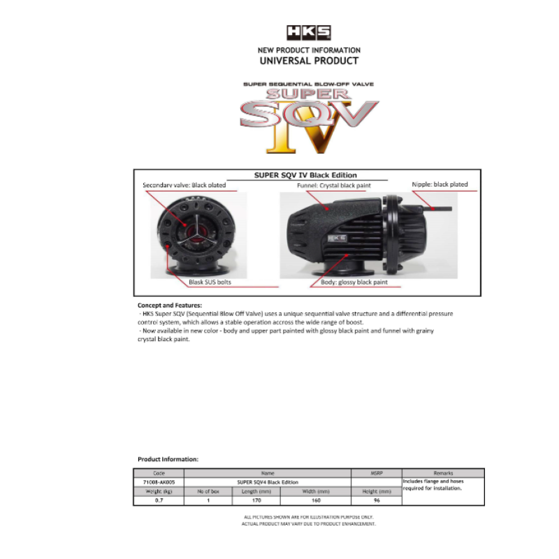 HKS Super SQV4 Black Edition universal blow off valve with matte black body and black triple-fin