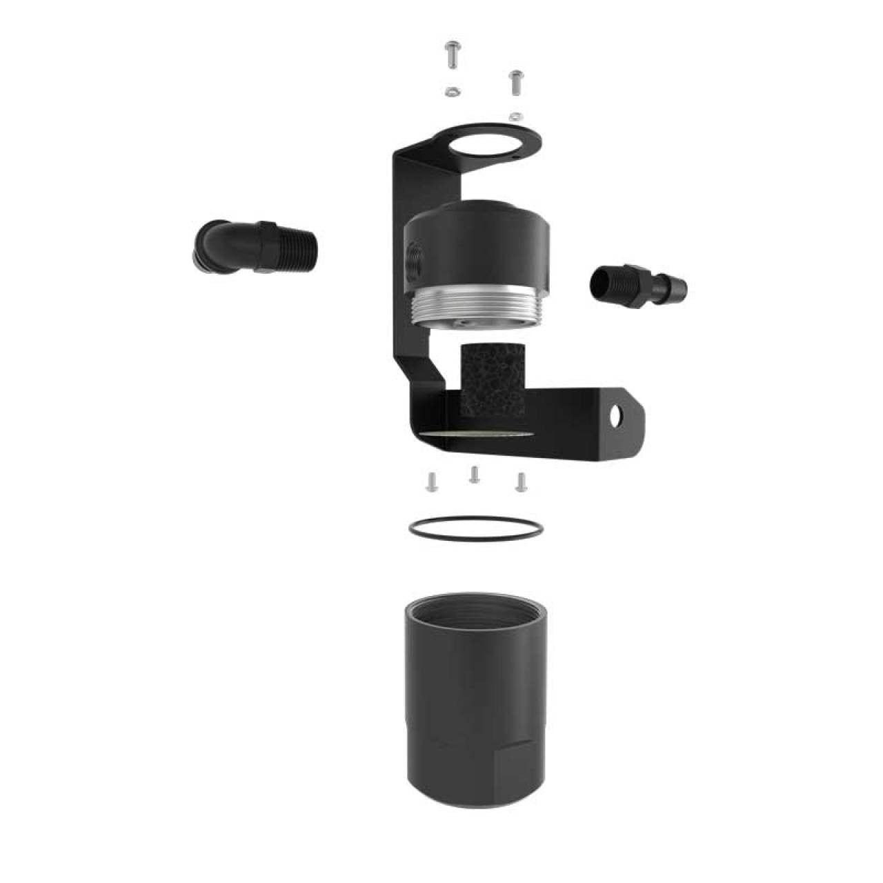 K&N 81-0801 high-capacity air oil separator catch can with factory-style quick-connect hoses and mounting bracket.