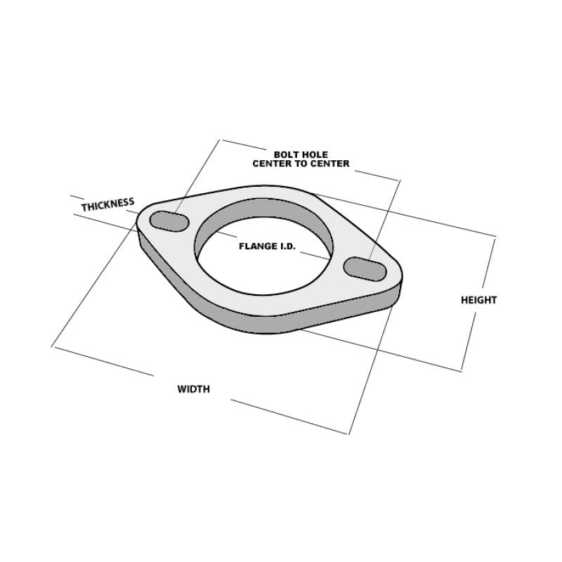 Precision laser-cut T304 stainless steel 2-bolt exhaust flange with a 2-inch inner diameter.