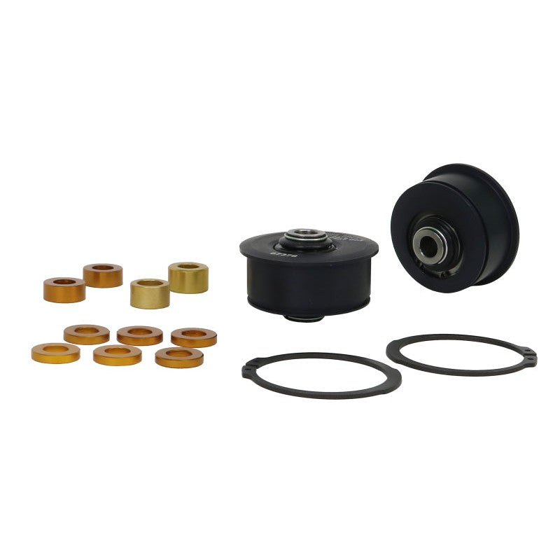Whiteline KCA425M Stealth Black anodized aluminum front anti-dive and caster kit for Subaru control arms.