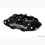 Black Wilwood Forged Narrow Superlite 6R left-hand 6-piston brake caliper showing radial mounting points.