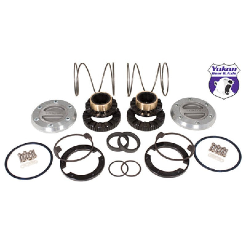 Yukon Gear Hardcore locking hub set featuring low-profile all-steel bezels and 30-spline chromoly internals.
