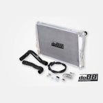 do88 aluminum performance radiator with black silicone hoses and TIG-welded end tanks for BMW M3 E46