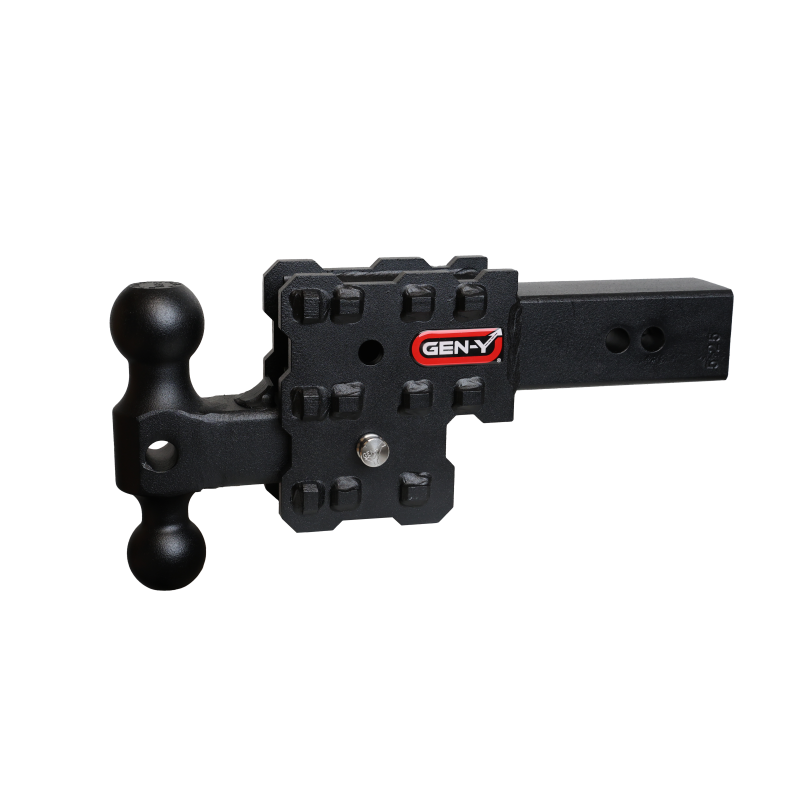 Gen-Y Phantom-X GH-2612X 2-inch solid shank adjustable hitch with 2-slot mount and black dual ball.