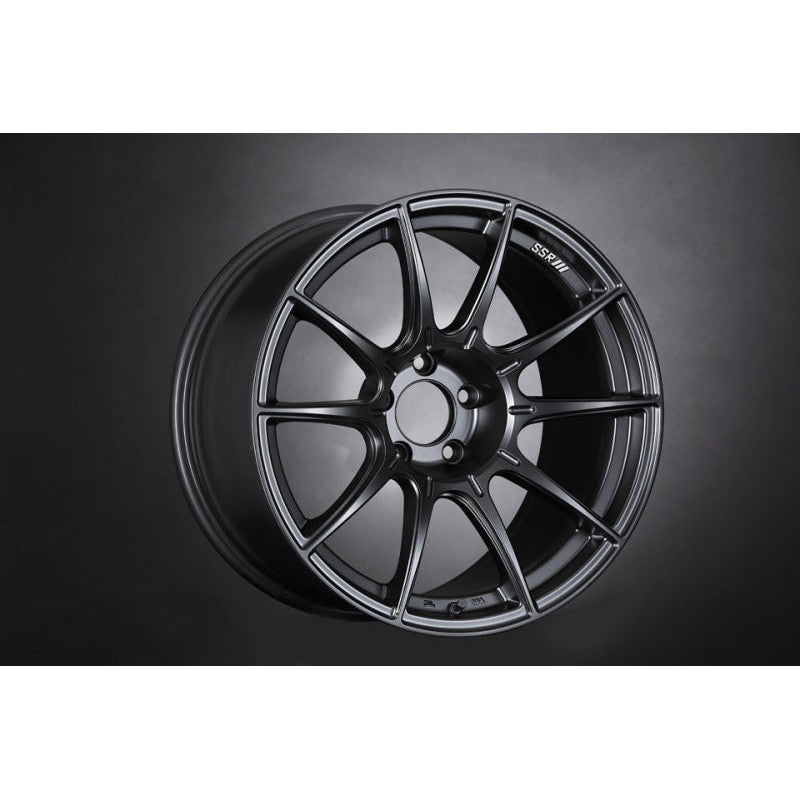SSR GTX01 10-spoke wheel in Flat Black finish, 18x9.5 size with 5x114.3 bolt pattern and +22mm offset.