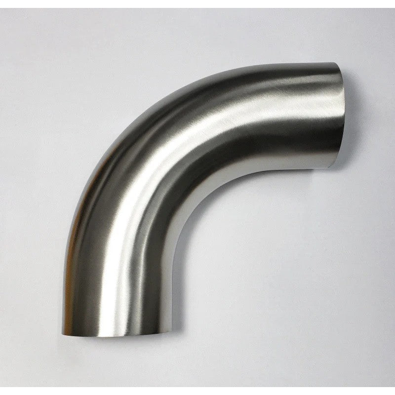 3.5 inch 90 degree stainless steel mandrel bend with 5.25 inch center line radius and 2 inch straight legs