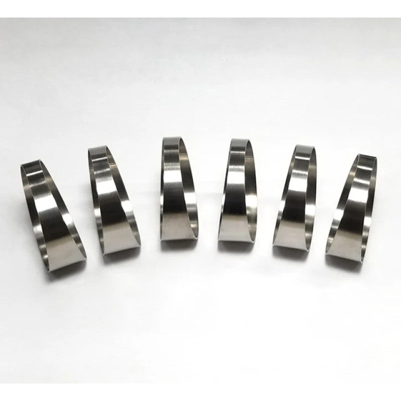 Set of six stainless steel 3-inch 16-gauge pie cuts for custom automotive exhaust and intake fabrication.