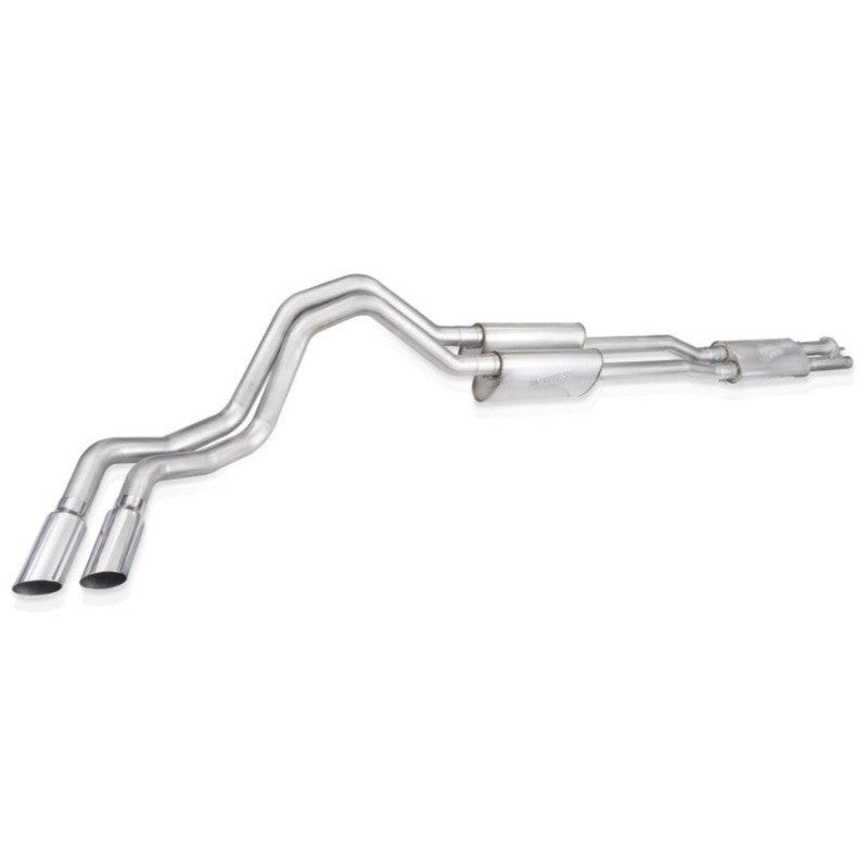 Stainless Works Redline 304SS catback exhaust with 4-inch polished tips for 2020-2022 Chevrolet and GMC HD trucks.