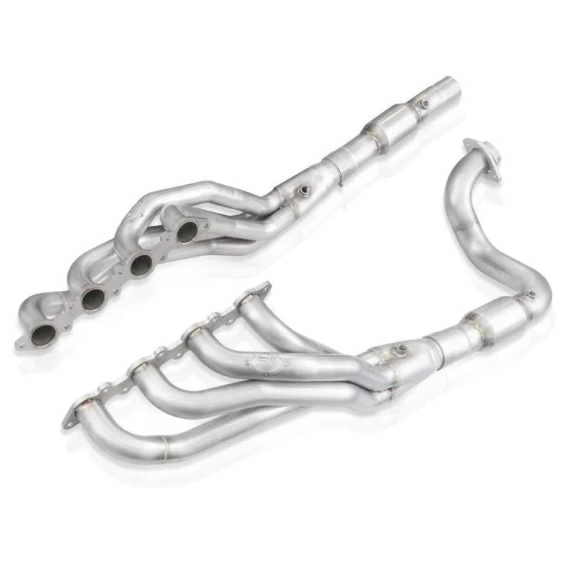 Stainless Works stainless steel headers with high-flow catalytic converters and 1-7/8 inch primaries for Ford 7.3L engine.