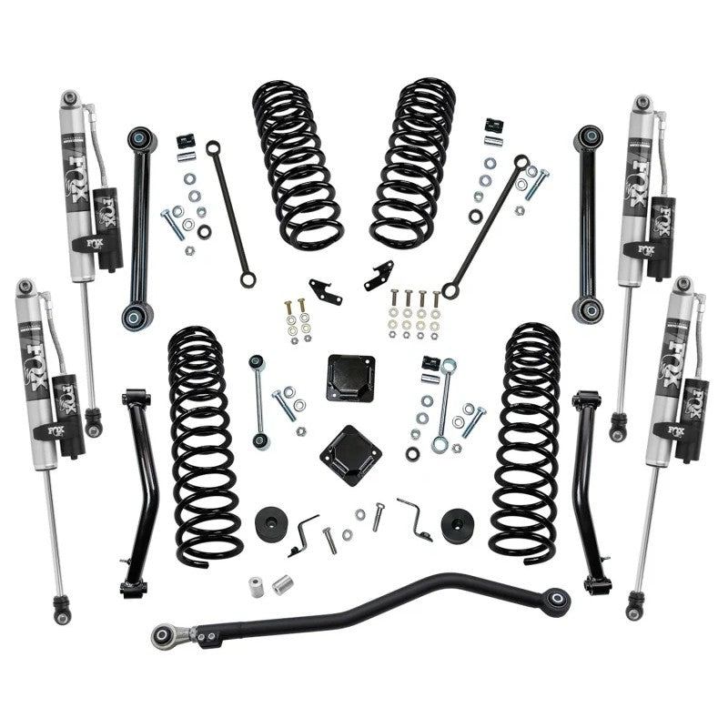 Superlift 4-inch dual-rate coil lift kit with Fox 2.0 reservoir shocks and adjustable track bar for Jeep Gladiator JT.